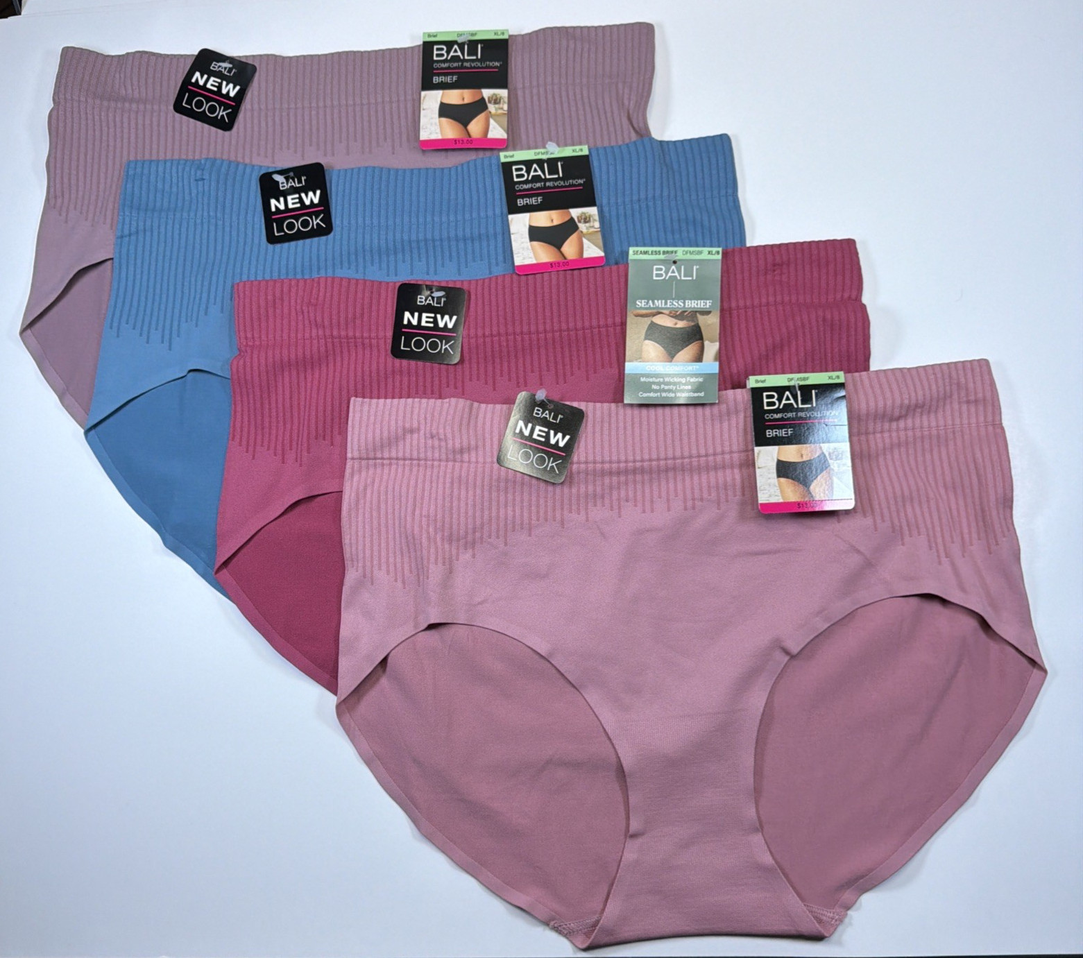 Bali Comfort Revolution Modern Seamless Blue Red Brief Panty XL/8 DFMSBF 4 Pack