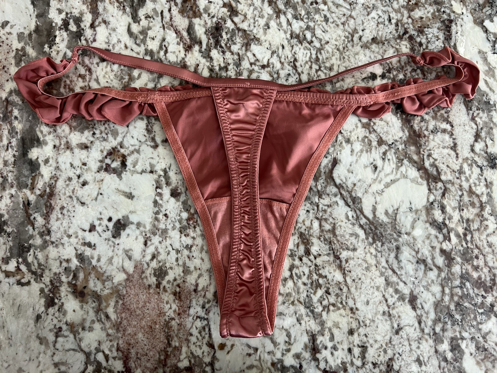 True Vintage Victoria’s Secret Sexy Little Things Satin Ruffle Thong Panties MED