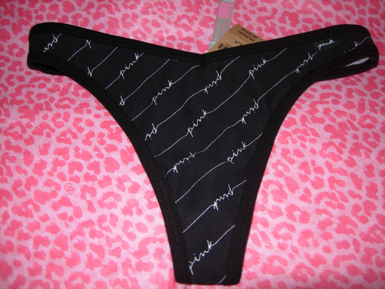 Victoria’s Secret PINK Sexy Thong String V-Cut Script LOGO Black L XL XXL NWT