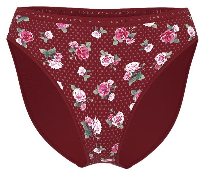 XL Wine Rose Floral Stretch Cotton Victorias Secret High-Leg Waist Brief Pantie