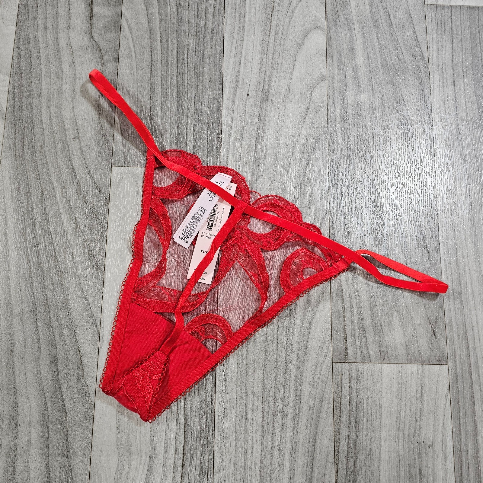 Victoria’s Secret DREAM ANGELS Red Bow Embroidery Mesh V-String Panty Size XL