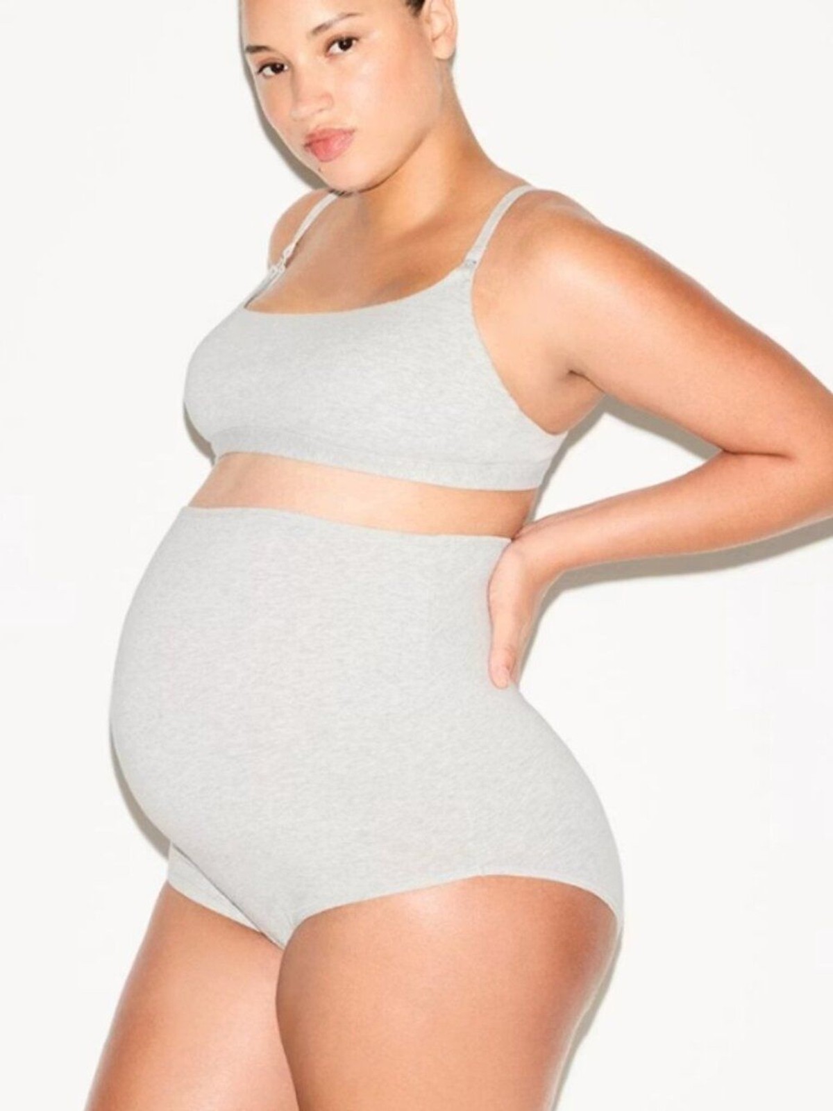 NEW SKIMS Set of 3 Cotton Jersey Maternity High Waisted Brief Light Heather Gray