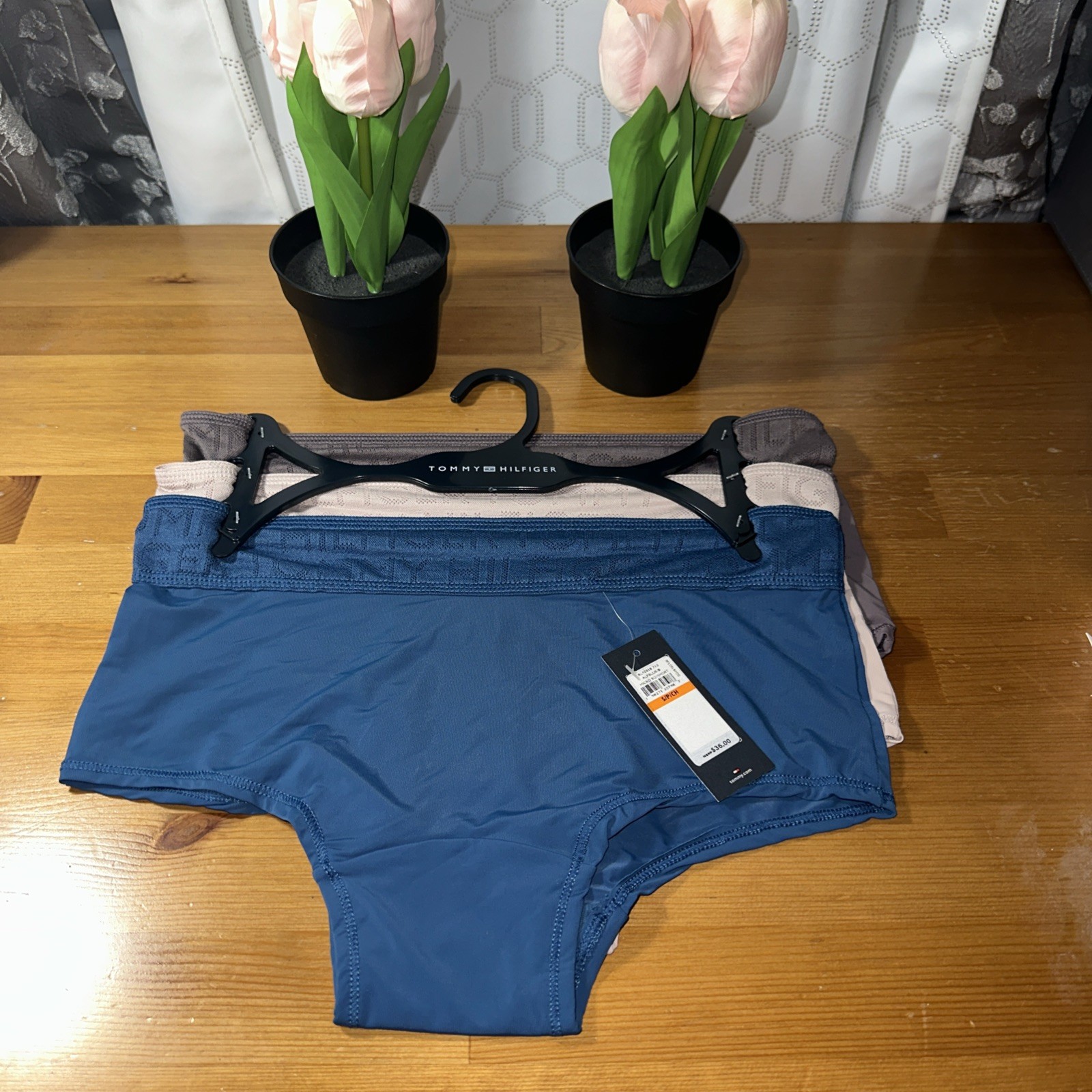 Tommy Hilfiger 3 Pack Logo Nylon Elastane Micro Boyshort Size Small Ben,Tan,Nvy