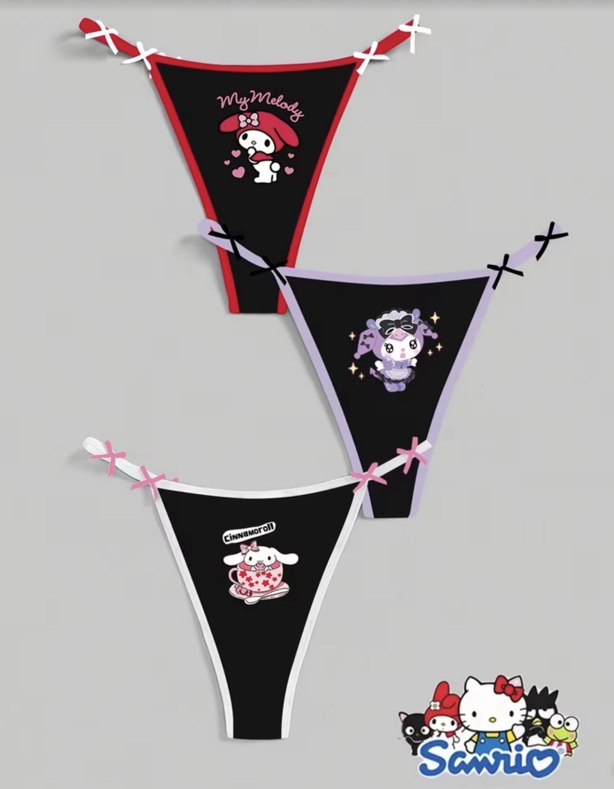 Women’s/Teen Sanrio My Melody Kuromi Cinnamoroll Kawaii Thong Panties 3pk Medium