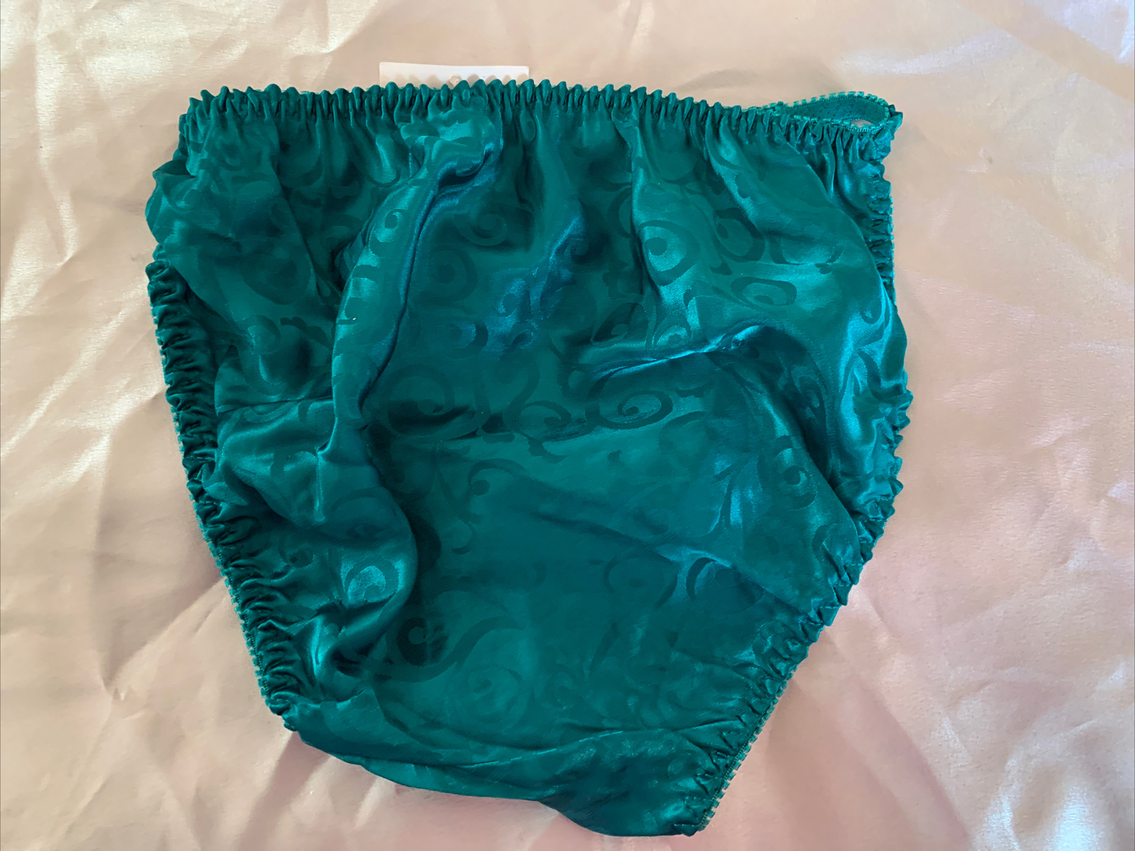 NWT VTG 100% Polyester Satin String Bikini Lace Panties SZ Lg Dark Green