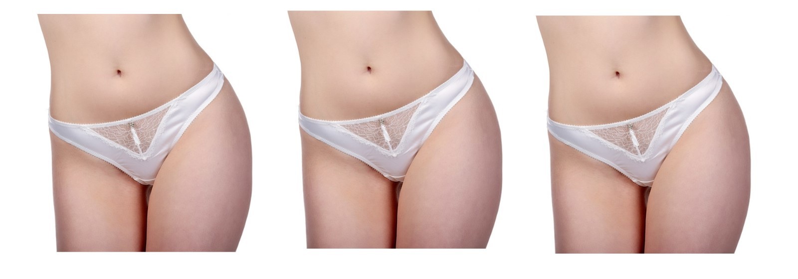 Affinitas Tamara Ladies Sexy Satin Low Rise Thong Panty, White, Small, Set of 3