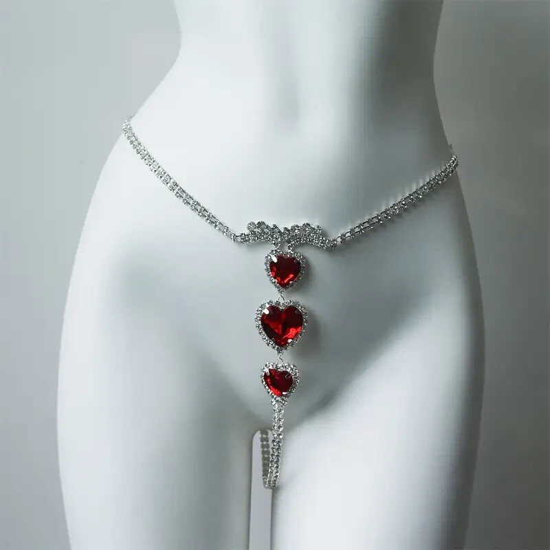 Bohemian Sexy Red Heart-Shaped Shorts Chain G String Sexy Lingerie
