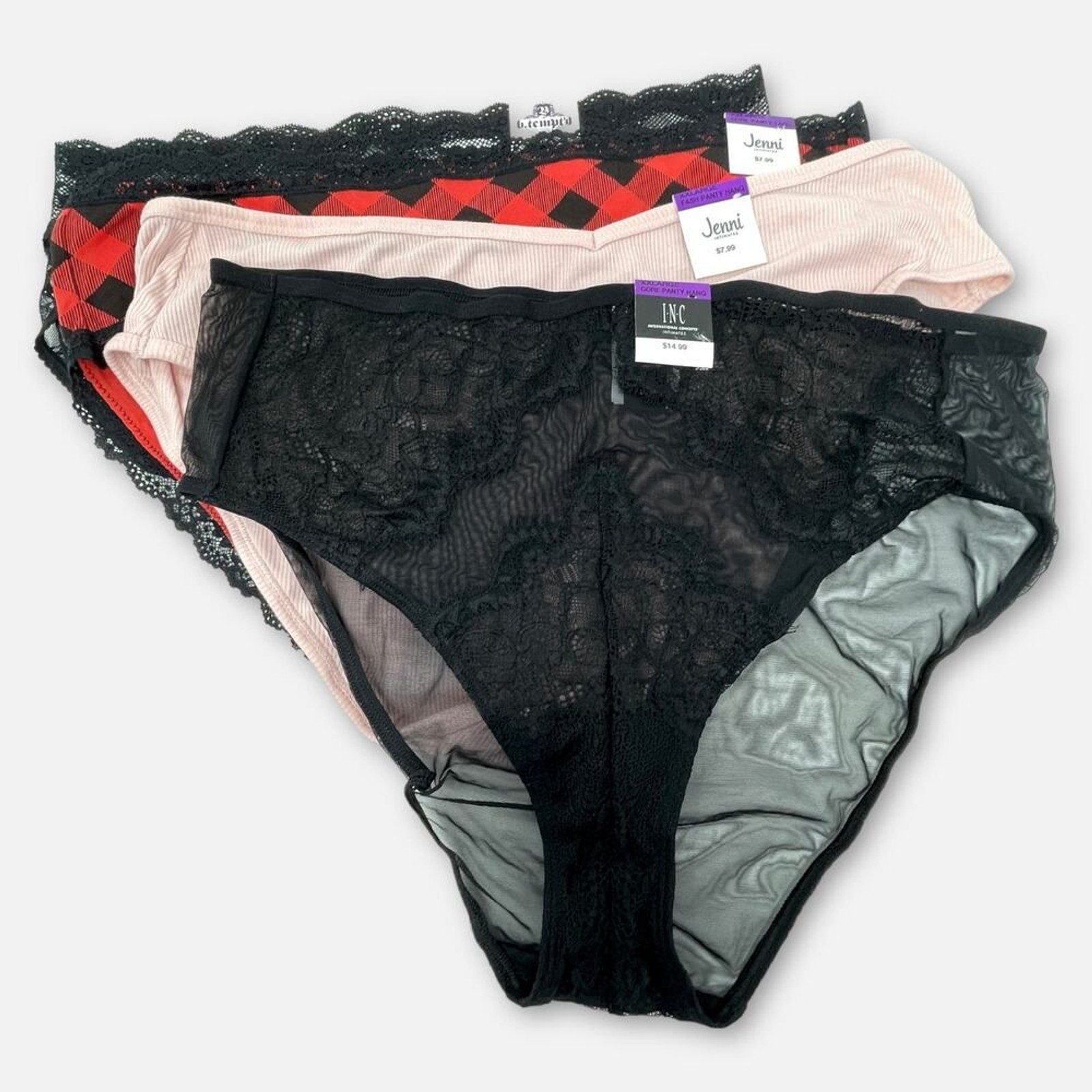 INC, Jenni, b.tempt’d Mix NWT Panties Lace Check Solid XXL 4 pk Red Black Pink
