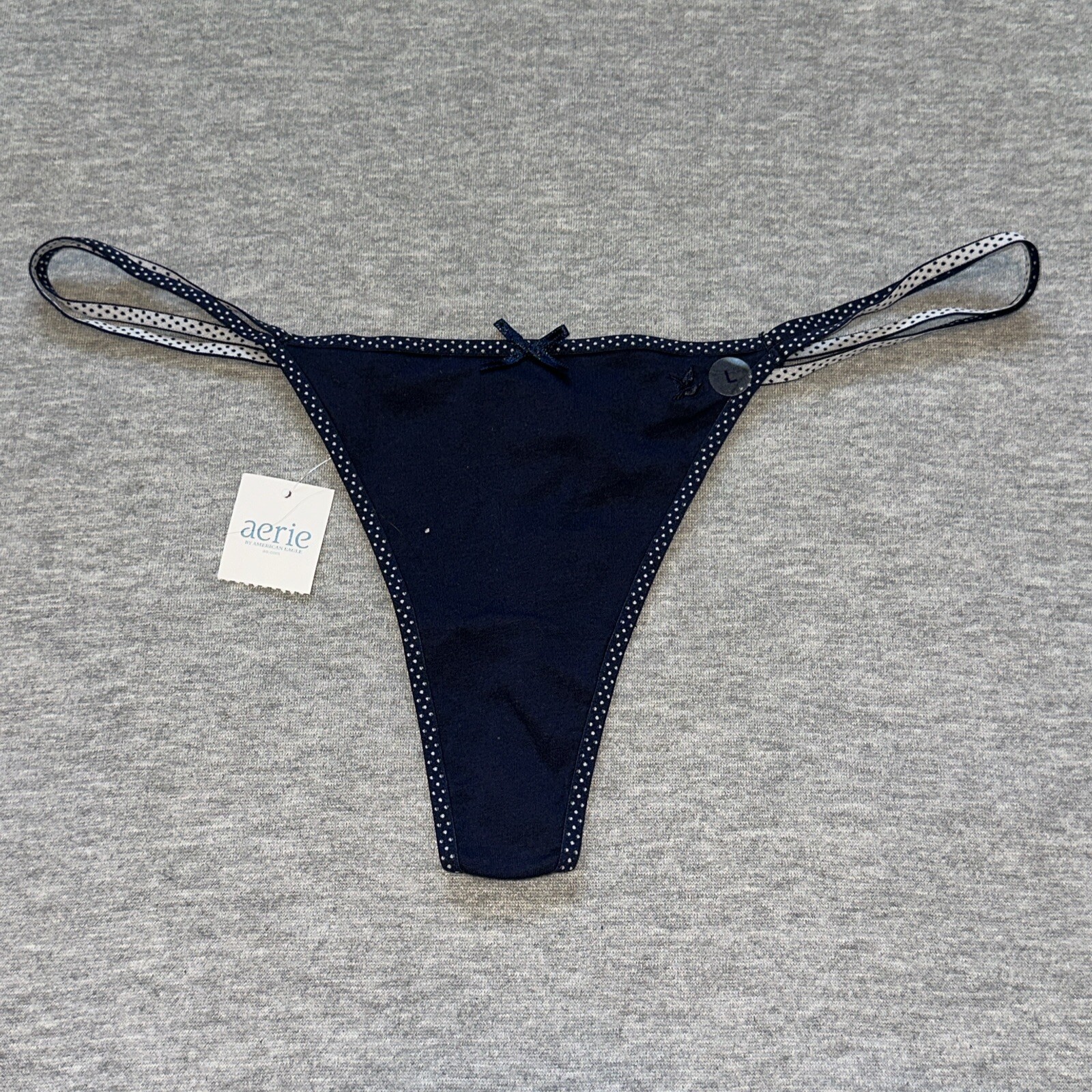 NWT American Eagle Aerie Vintage Double String Strappy Thong Dark Blue Large