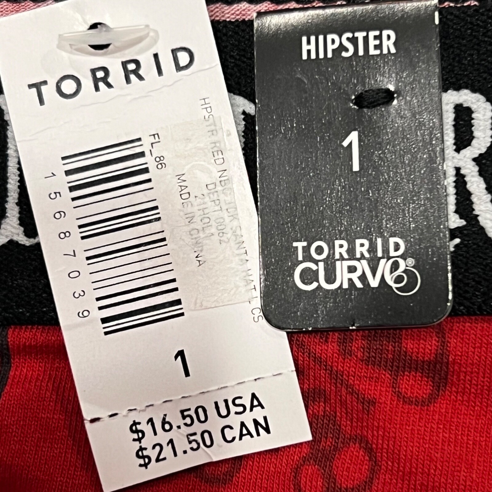 NWT TORRID Hipster Pantie Sz 1X Disney Nightmare Christmas Santa Black Red