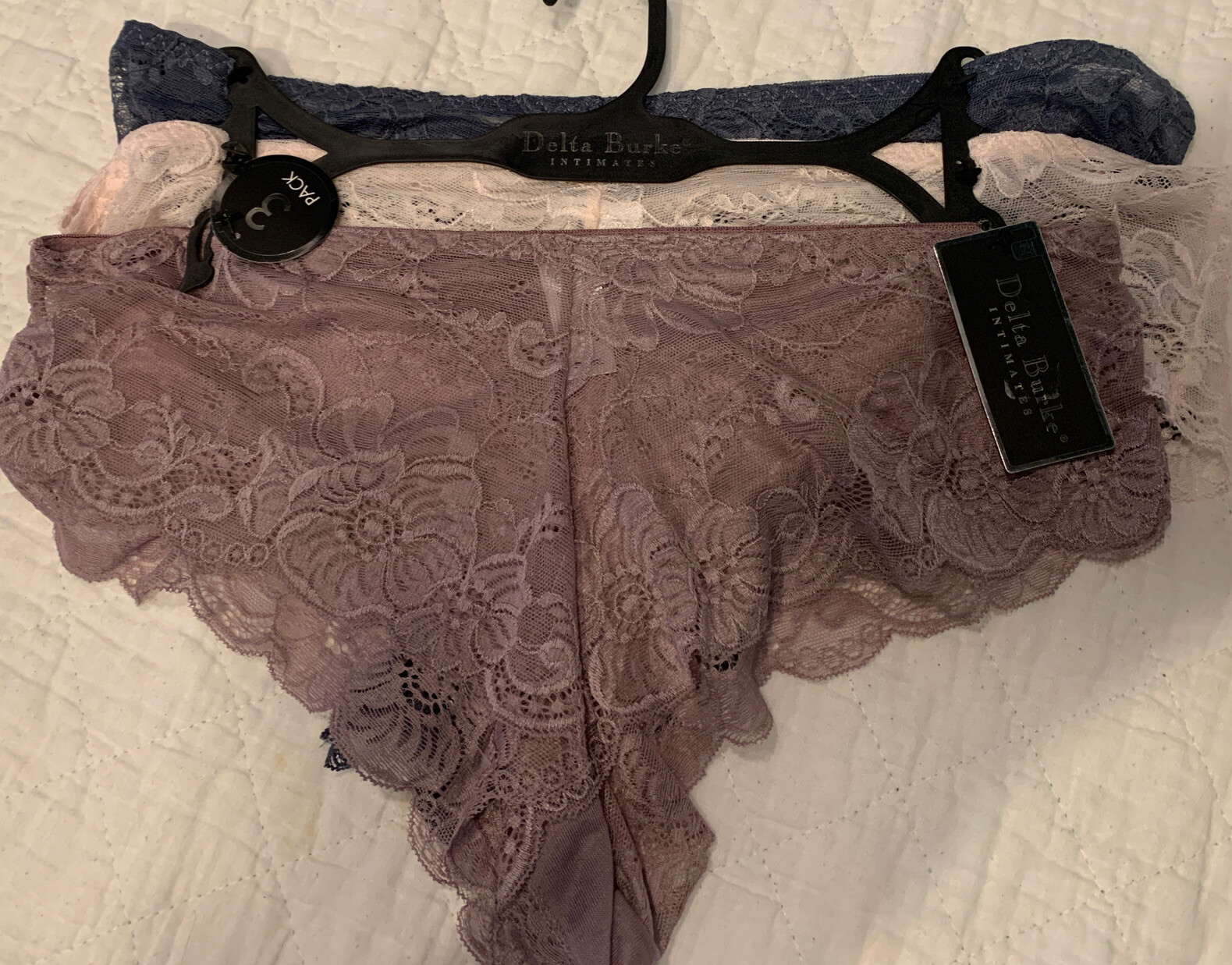 DELTA BURKE 3 PACK BRIEF PANTIES UNDERWEAR 2X PLUS LACE BLUE PINK