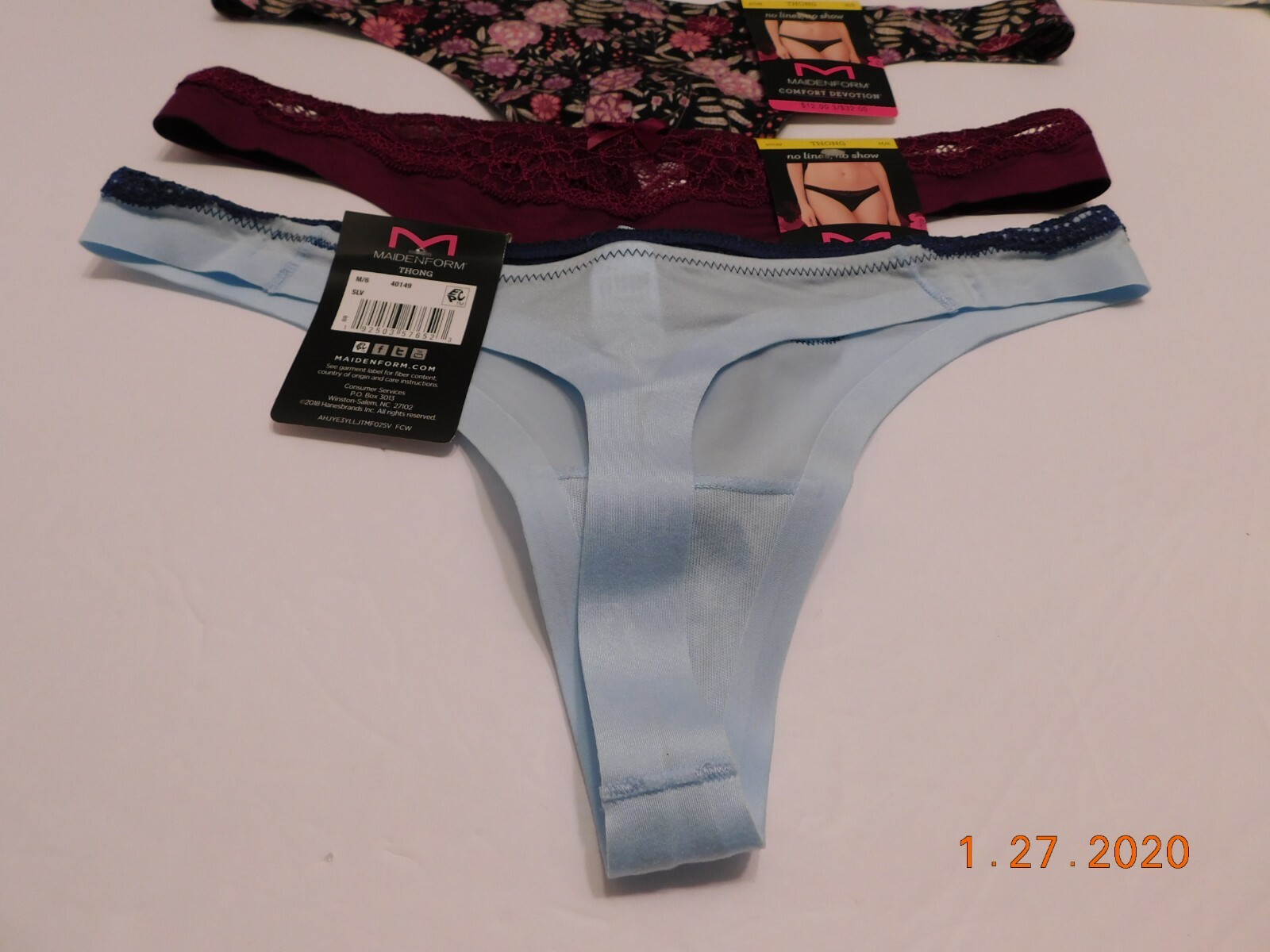 NEW Maidenform 3 Pairs Comfort Devotion Thong Panty, Size M/6 Mixed Lot 40149