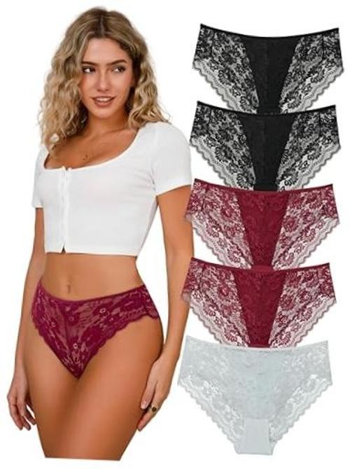 Lace Panties for Women Sexy Underwear Black Lace 3X 5pcs-black/White/Red