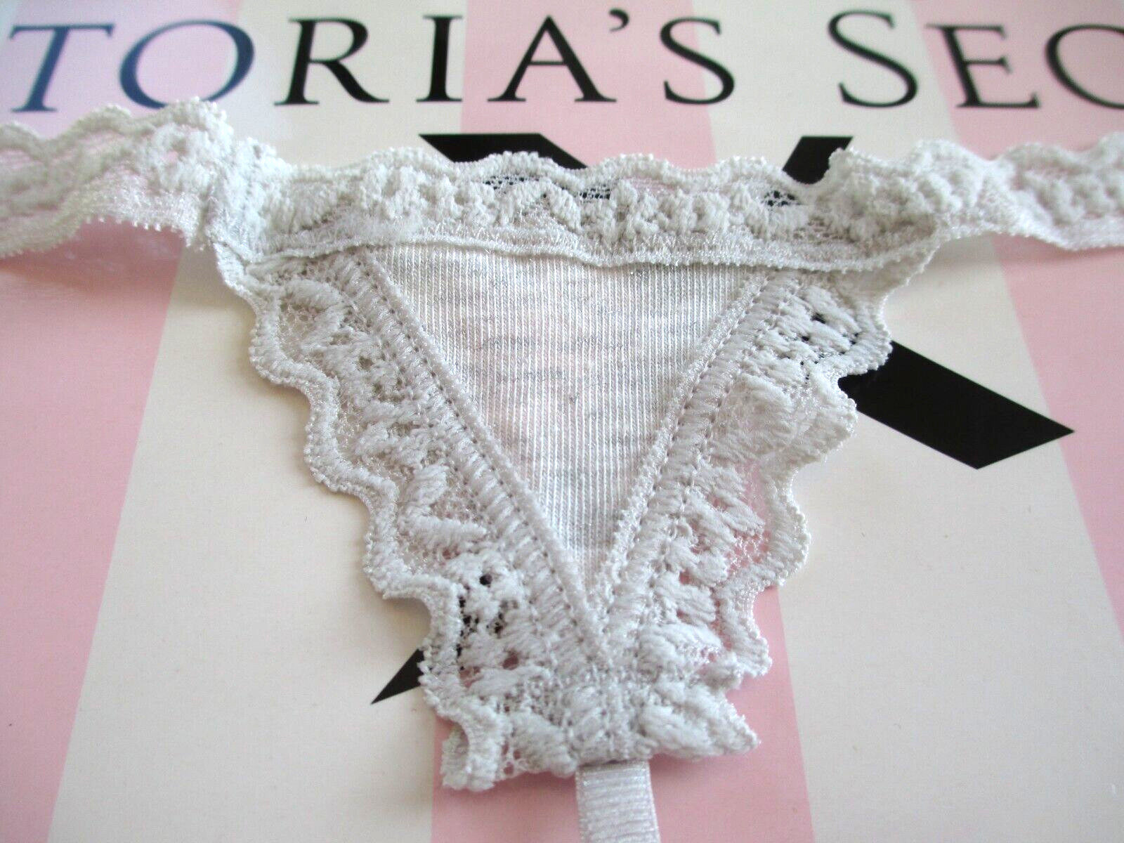 VICTORIA’S SECRET Cotton V-String Thong Panty S M XL Silver Shine NWT Lace Trim