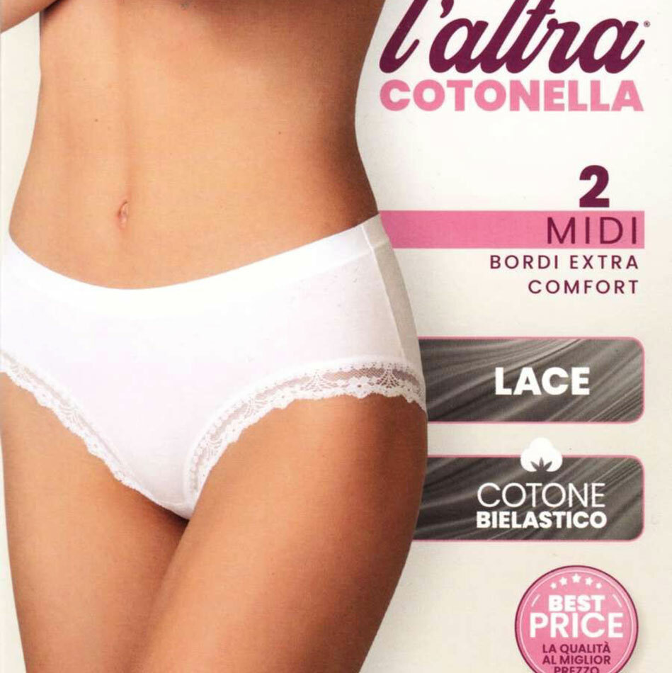 2 Cottonella Midi Women’s Cotton Stretchy Waist Comfort & Lace Briefs – GD290