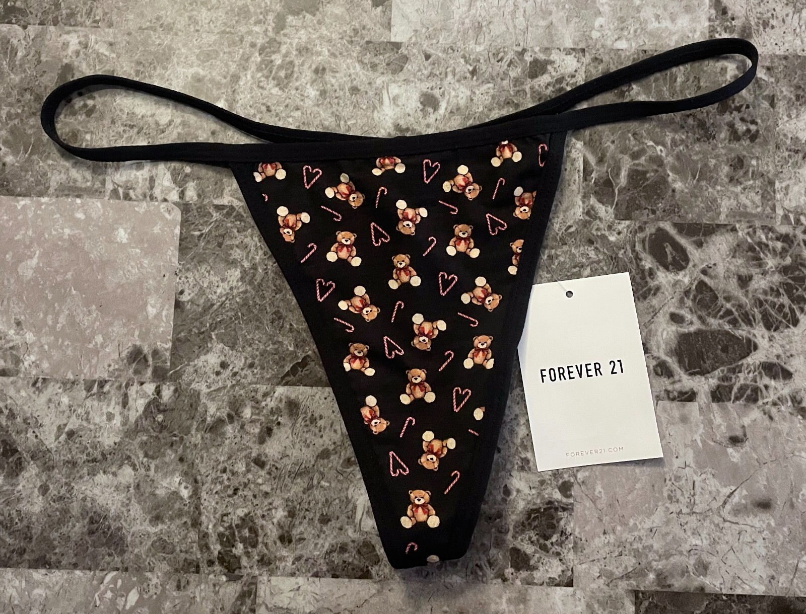 NWT FOREVER 21 TEDDY BEAR CANDY CANE HEART MODAL COTTON SPANDEX V STRING PANTIES