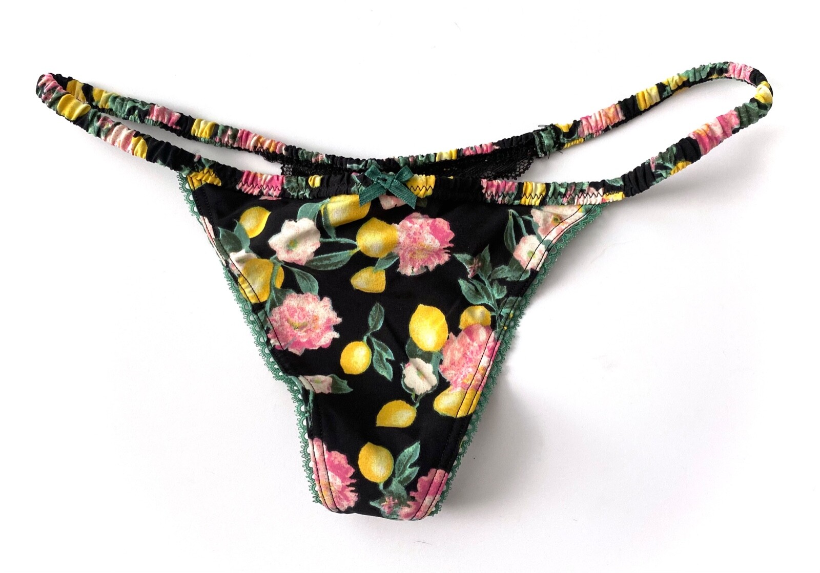Victoria’s Secret V String Panty Black Lemon Floral Sexy Lace Back S M L XL