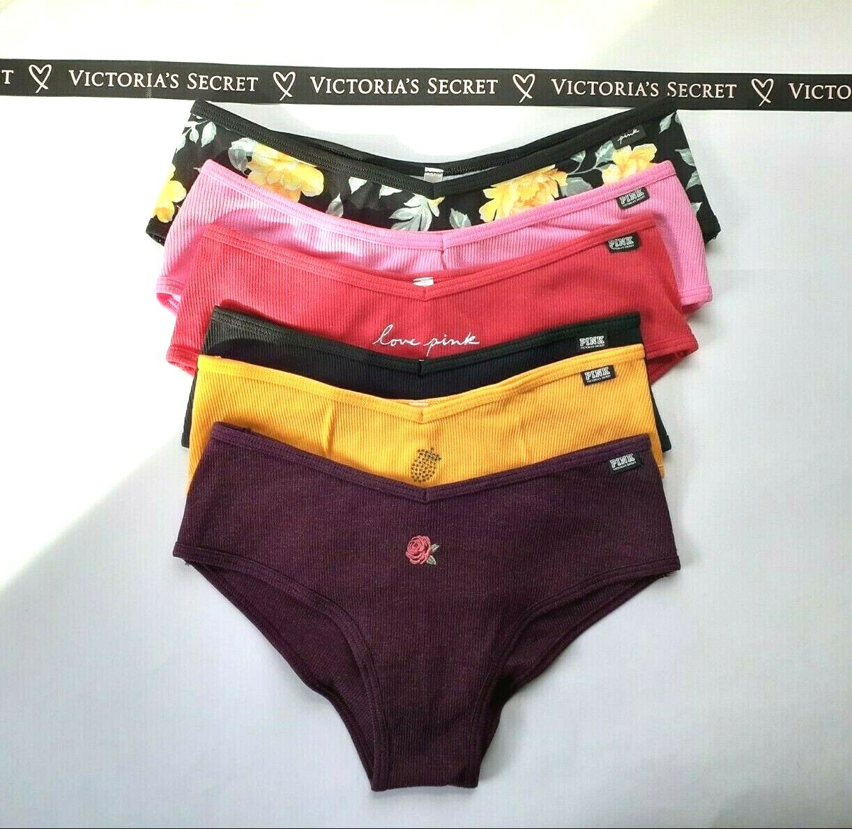 Victorias Secret V Cut CHEEKSTER Cheeky Panty SEXY Cotton NWT Ribbed Floral PINK