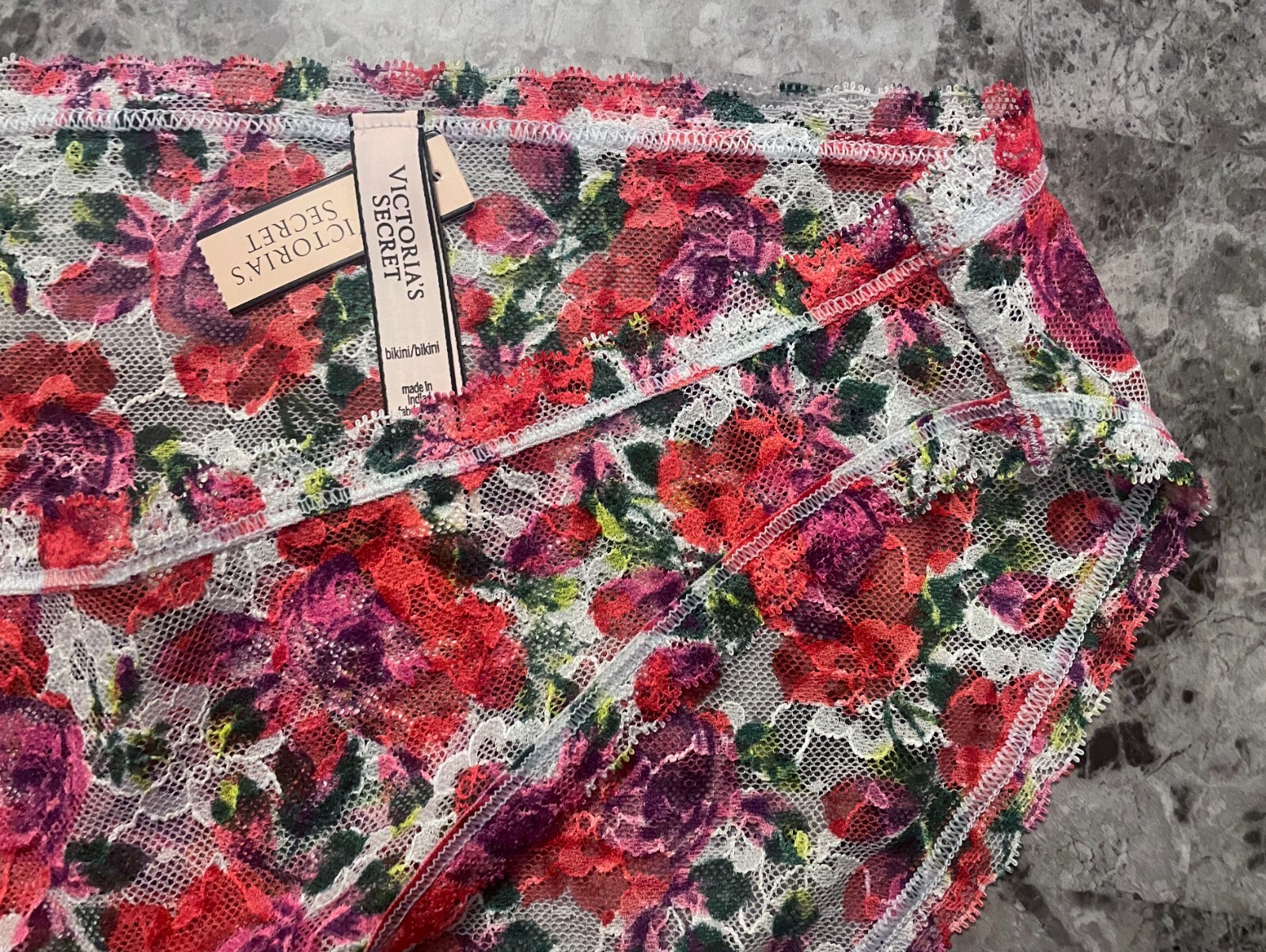 NWT VICTORIA’S SECRET M AQUA RED PINK PURPLE FLORAL LACE LACIE BIKINI PANTIES