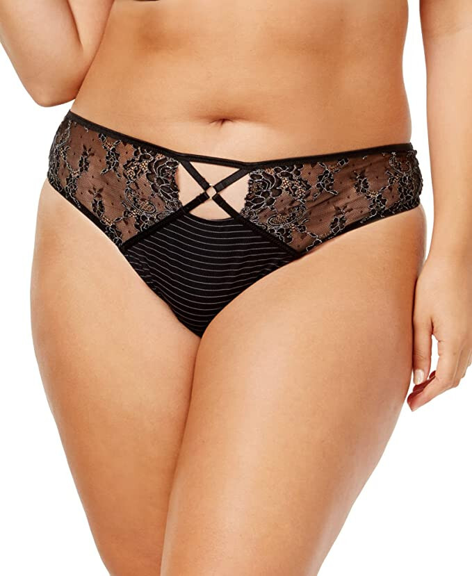 Ashley Graham Crisscross Lace Thong Black XL