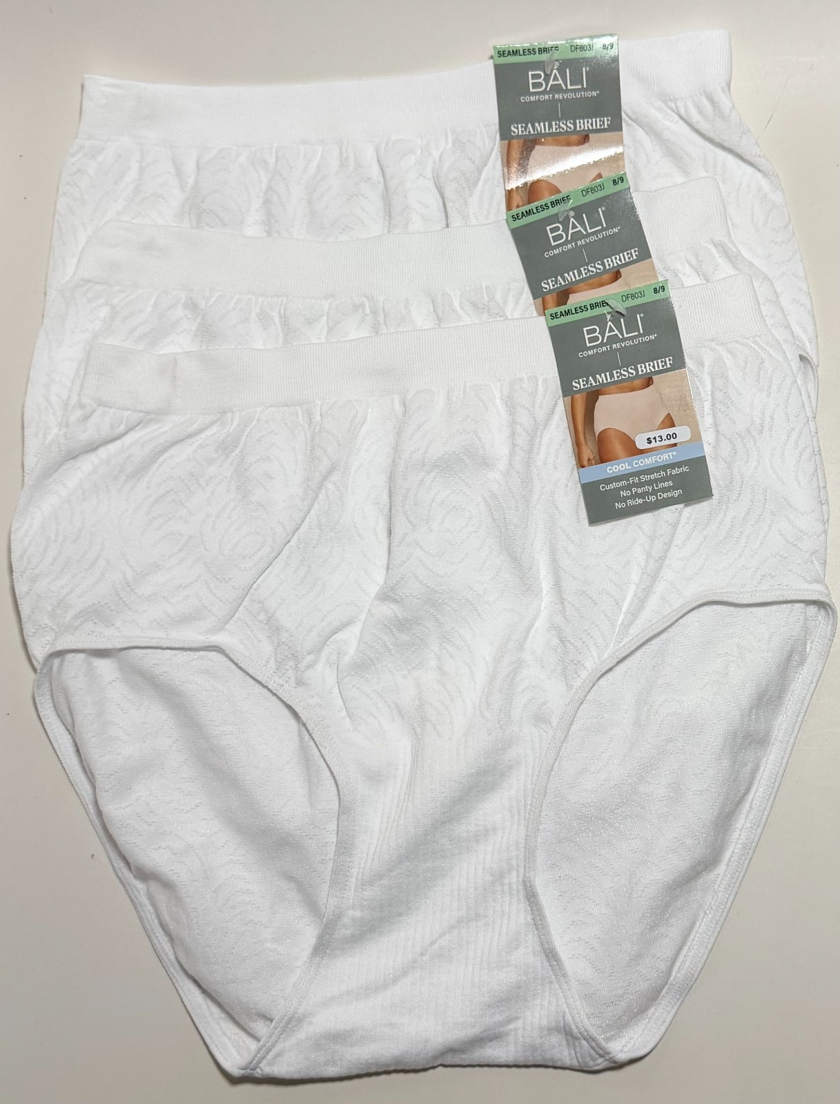 NWT 3 Bali Comfort Revolution Brief Panties DF803J White Size 8/9