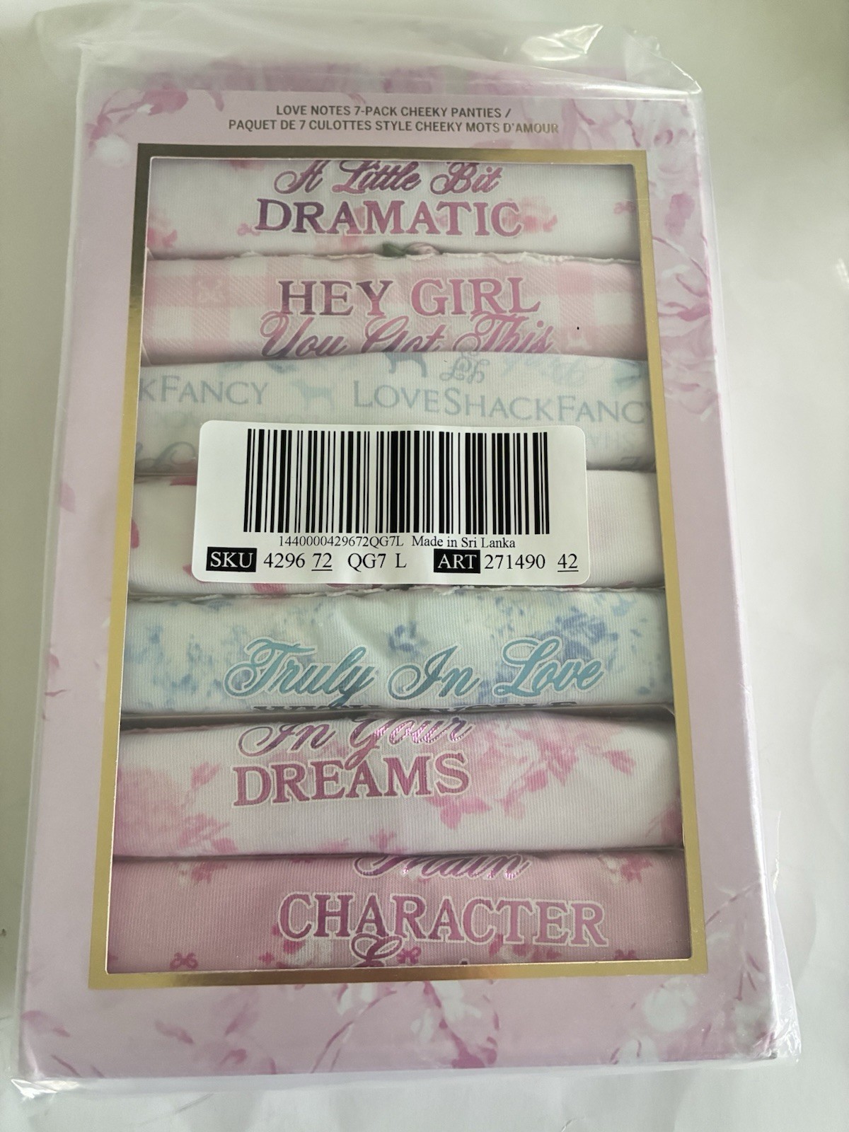 Pink Love Shack Fancy Cheeky Panties Love Notes Limited Edition Size large Set 7