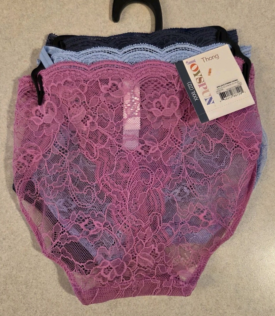 Joyspun Women’s XXXL (22) String Thong Panties 3 PACK Scalloped Lace #10726