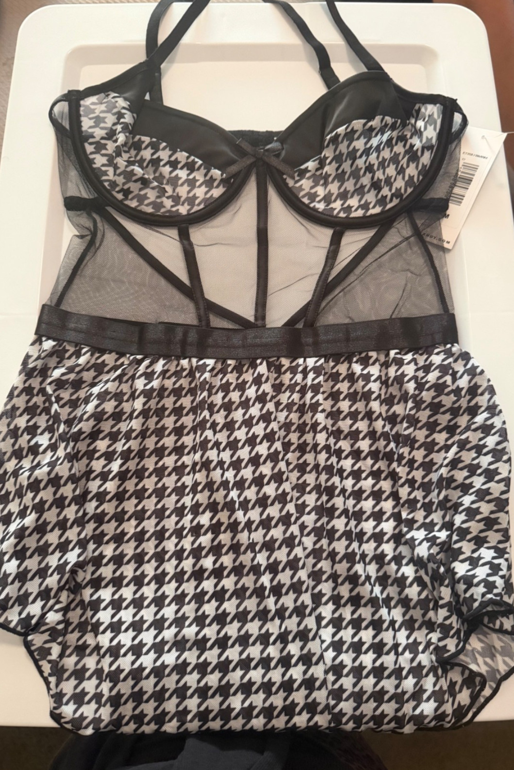 Lace Babydoll Black White adjustable strap M thong New