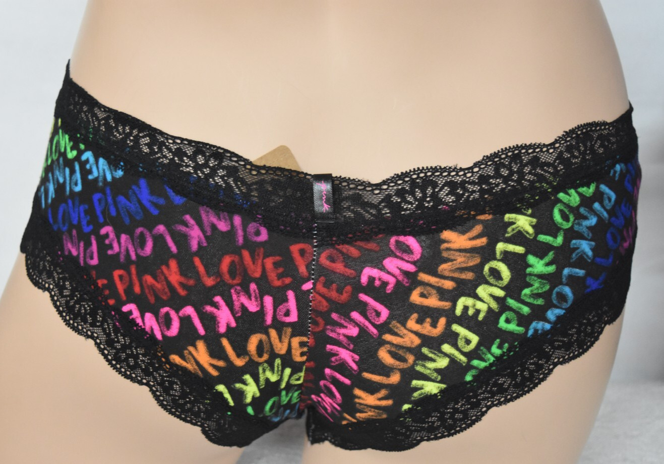 NWT Victoria’s Secret Pink Multicolor Rainbow Lace Detail Cheeky Panty M