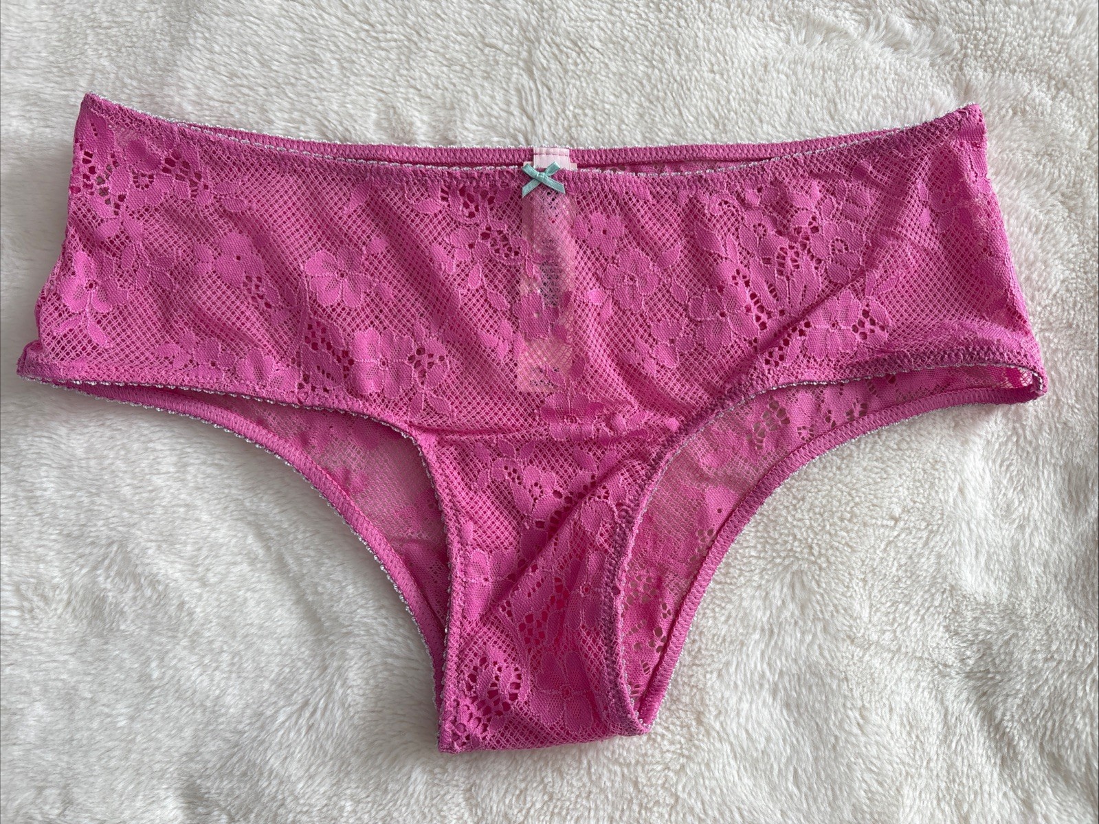 Victoria’s Secret Panties Cheeky Panty Tease Dark Pink Peony Lace Mesh XL NWT