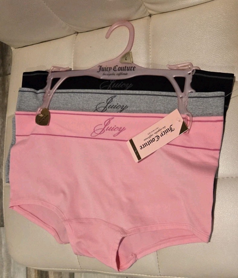 Nwt Juicy Couture Seamless Panties 3 Pack L Large Pink Grey Black Underwear