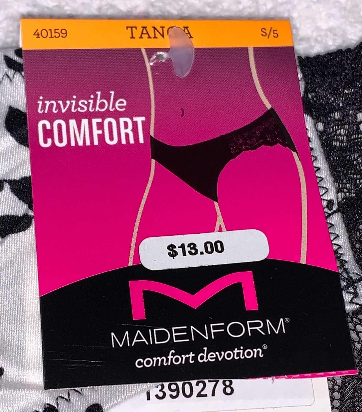 MAIDENFORM Comfort Devotion White Black Floral Tanga Panty Womens S 5 M 6 XL 8