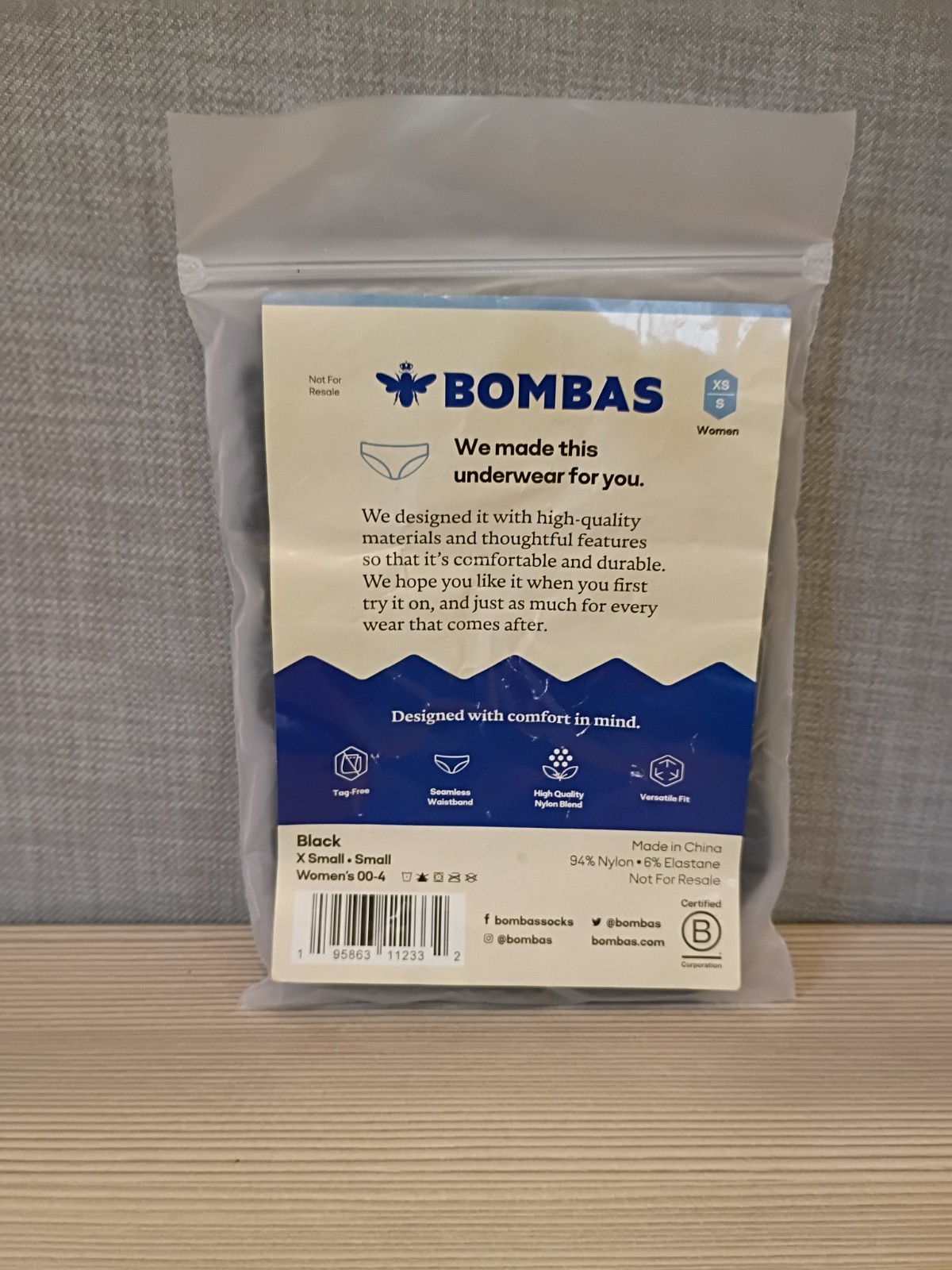 Bombas Women’s Black Seamless Hipster Underwear Size XS/S, M/L and XL/XXL