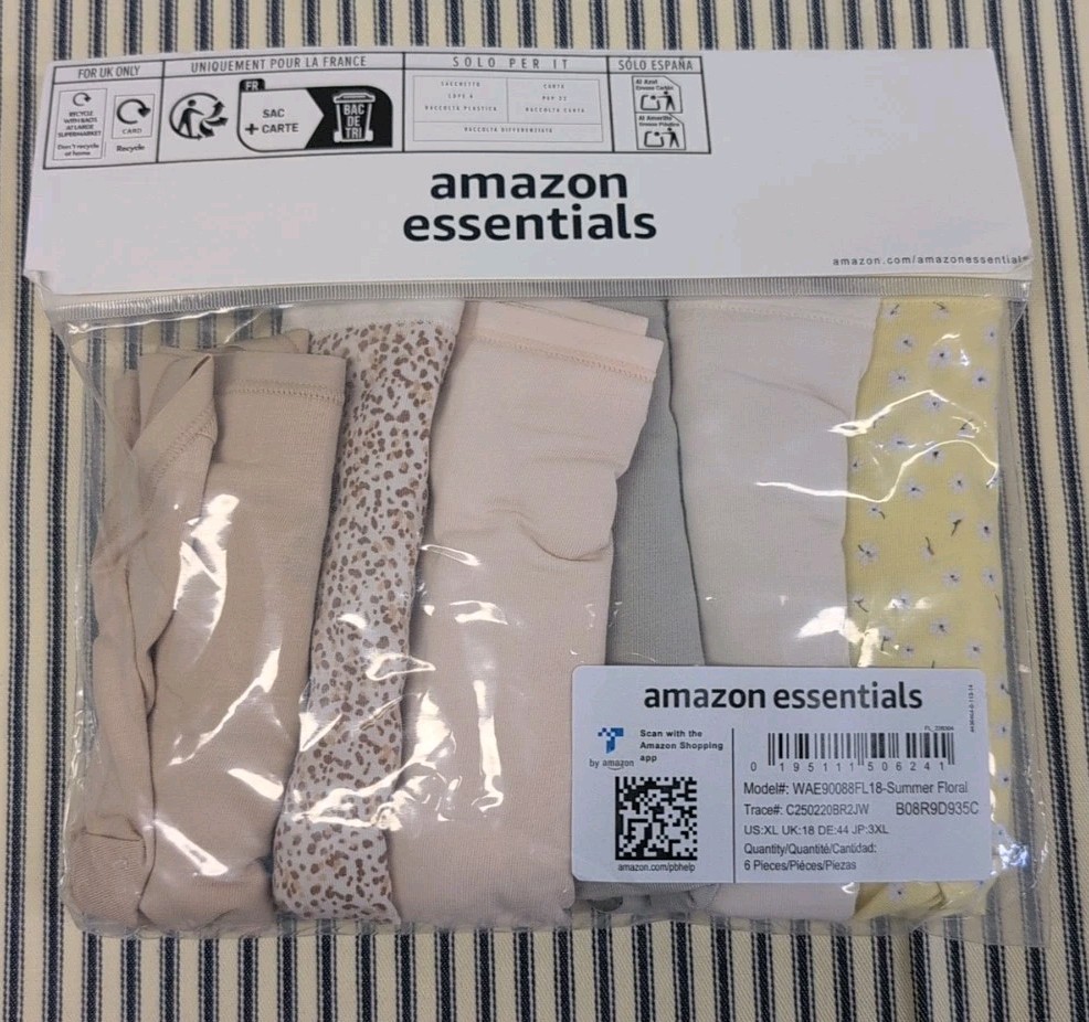 New Open Package Amazon Essential Women’s Briefs Size Extra Large Six Pack
