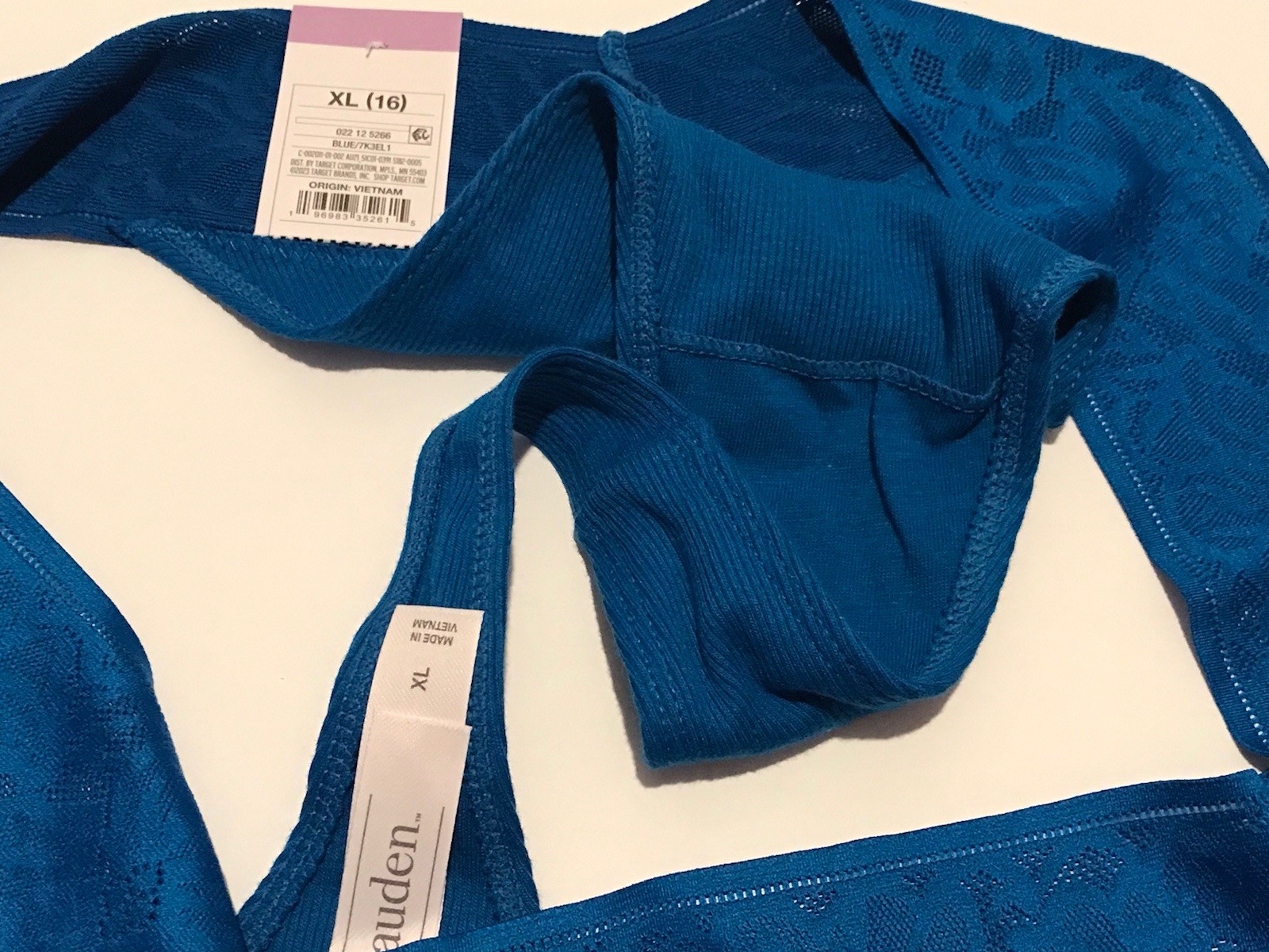 Set of 6 AUDEN Cotton Blend Ribbed Thongs XL 16, Lace, Teal Blue