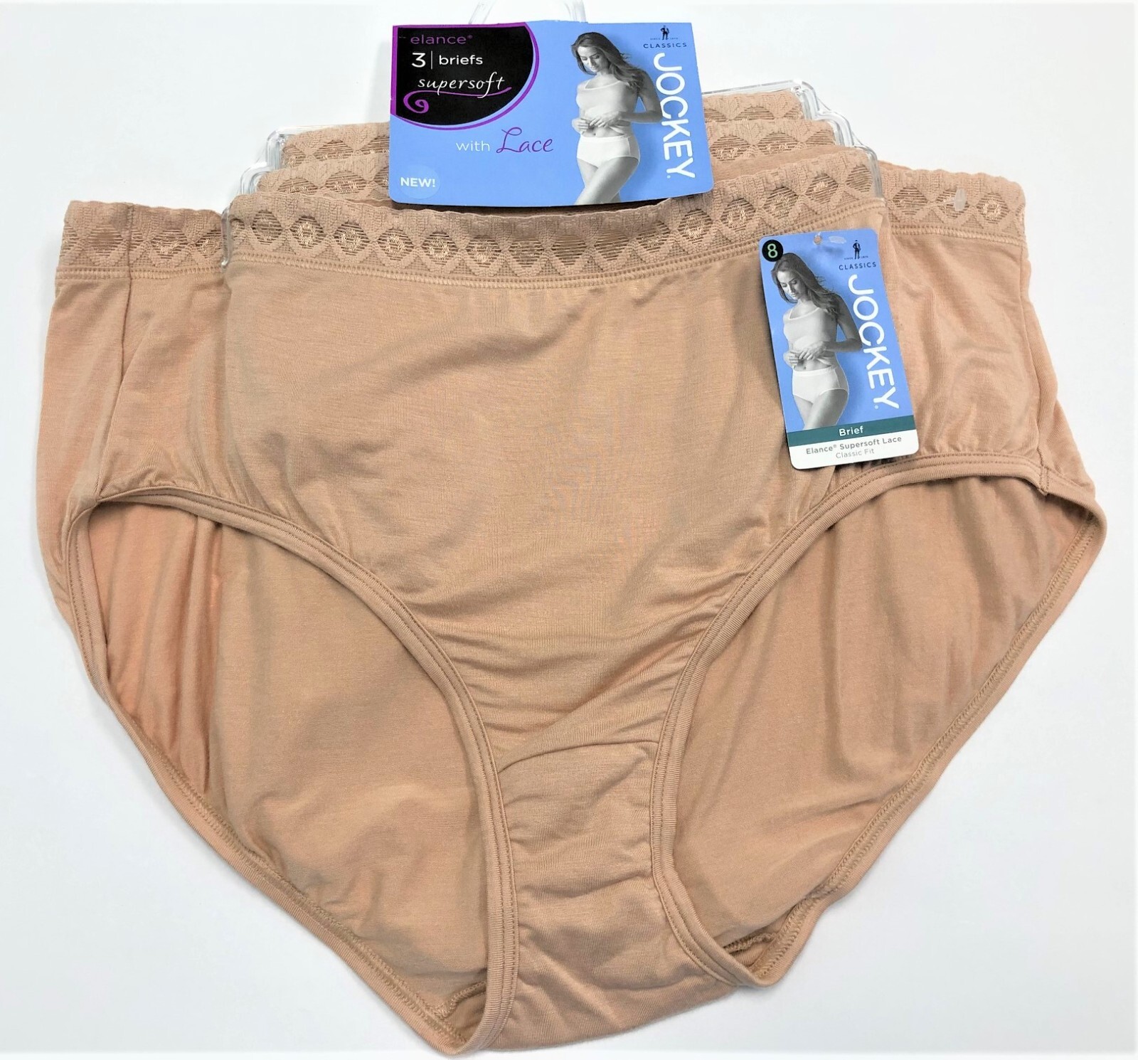 Jockey Elance Supersoft Lace Women’s Modal Stretch Classic Fit Briefs 3 Pack NWT