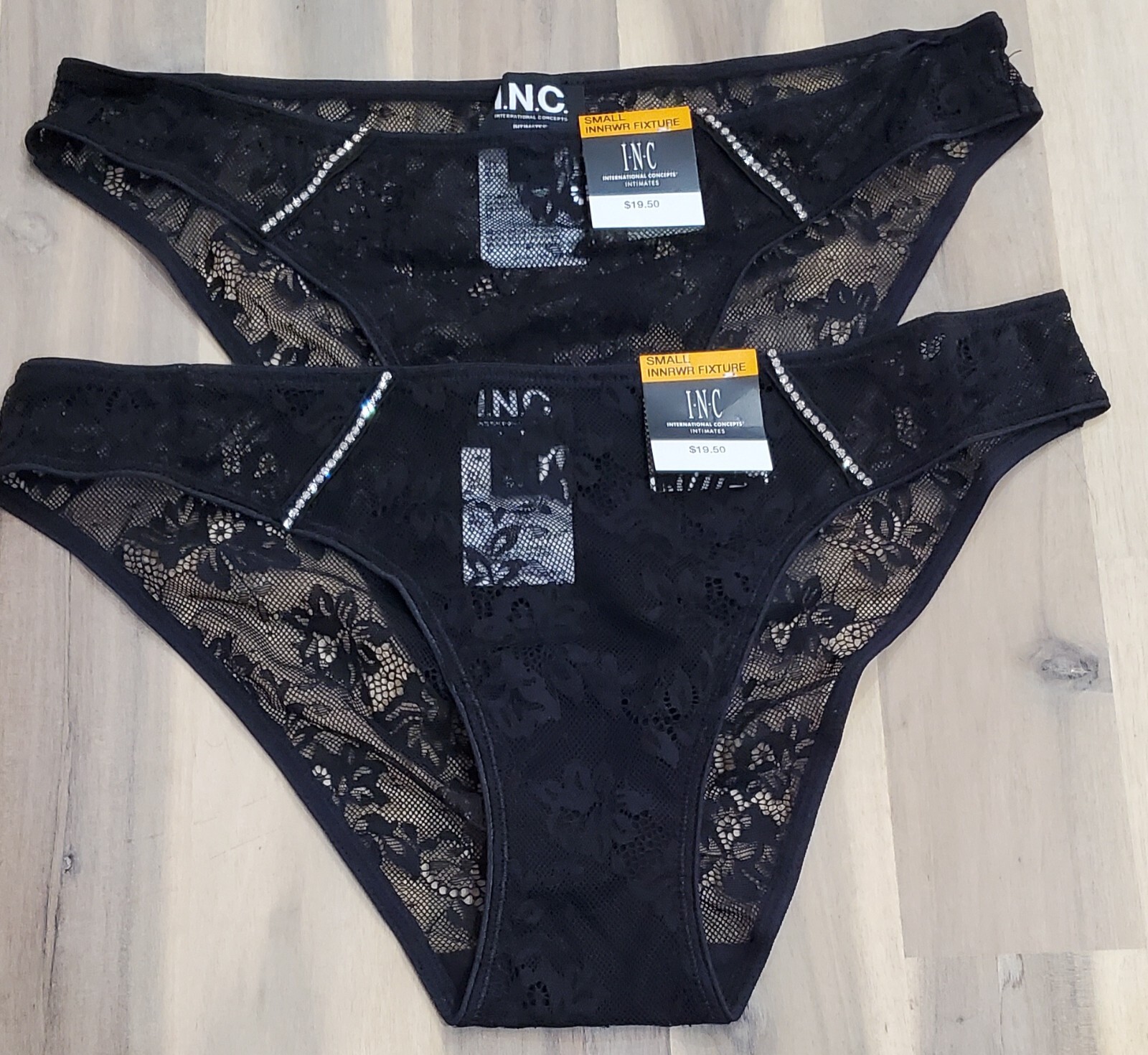 I.n.c. International Concepts Women’s Embellished Lace Bikini Underwear Black Sm