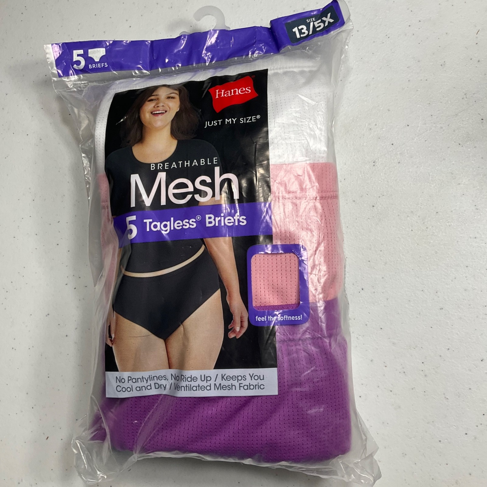 Hanes Just My Size Women’s Breathable Mesh Brief Underwear, 5-Pack Plus Sz 13/5X