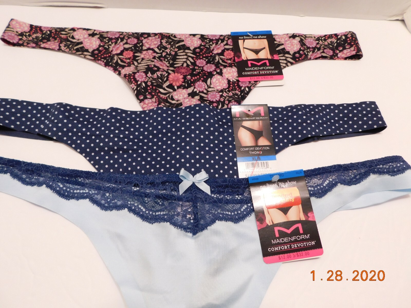 Maidenform 3 Pairs Comfort Devotion Thong Panty Size XL/8 Mixed Lot 40149 NWT