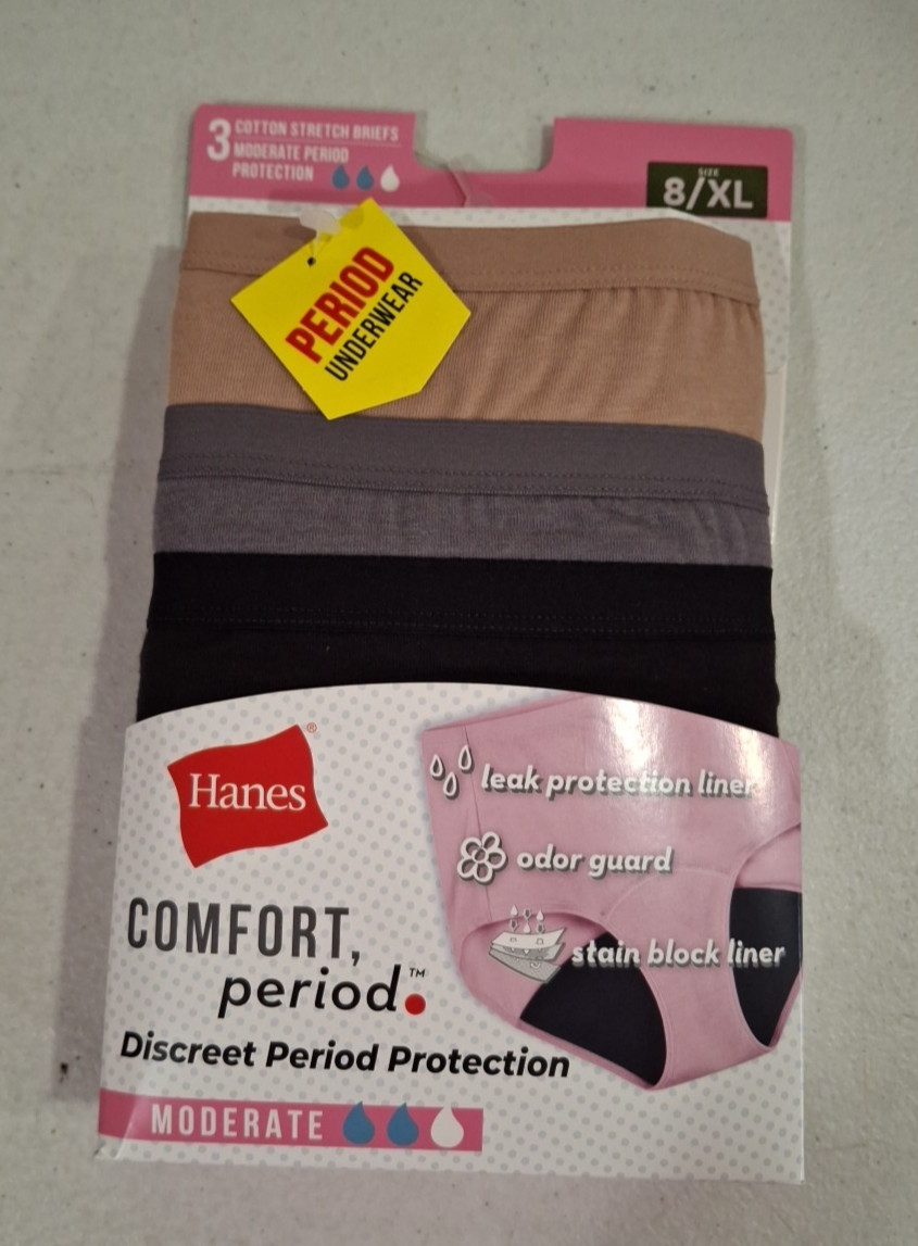 Hanes Women’s 3 Pack Comfort Period Briefs NEW Moderate Protection Various Sizes