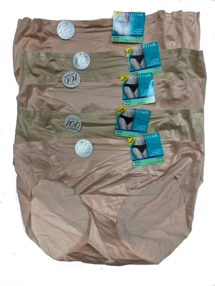 5 pc Vanity Fair Women’s Nearly Invisible Bikini Panties 18242 Buff/Beige