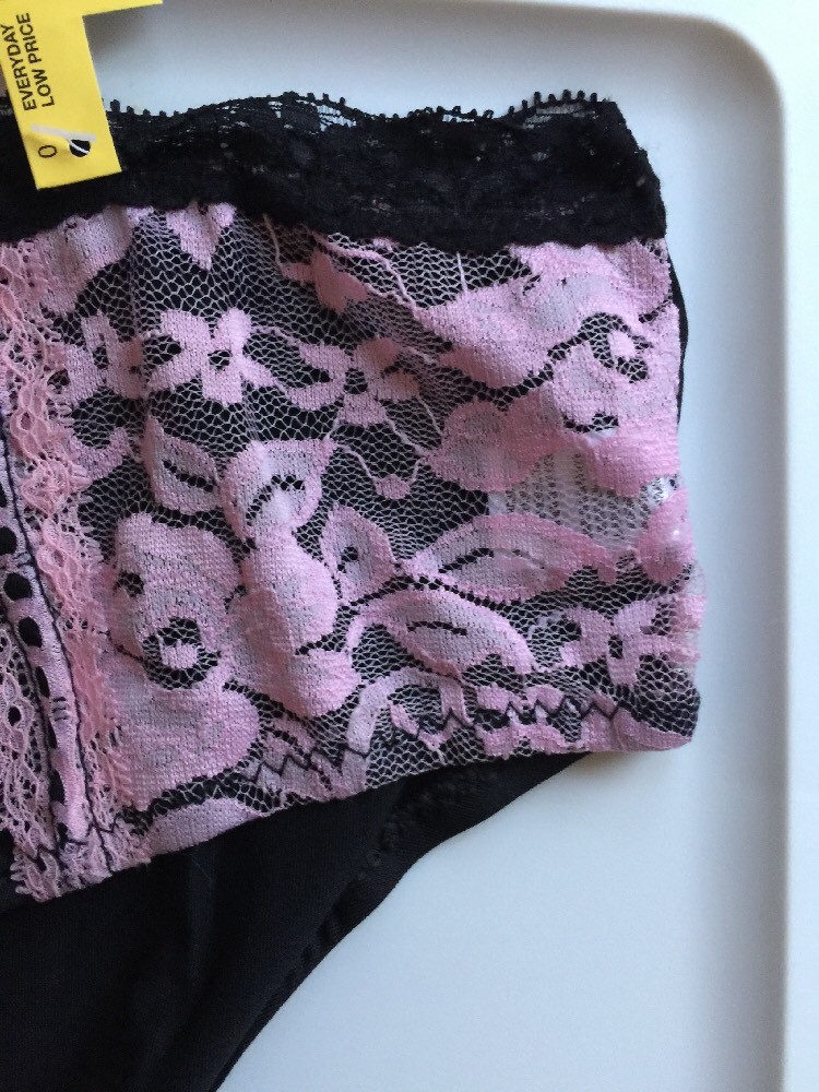 Womens Black Bikini Panties Size 4X/11 Solid Sexy Flirty Pink Floral Side Insets