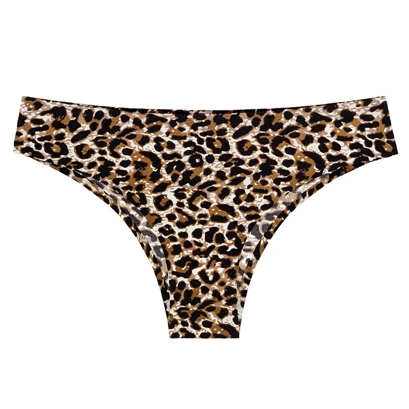 1pair Panties Women Ice Silk Seamless Low Waist Leopard Print Soft Breathable