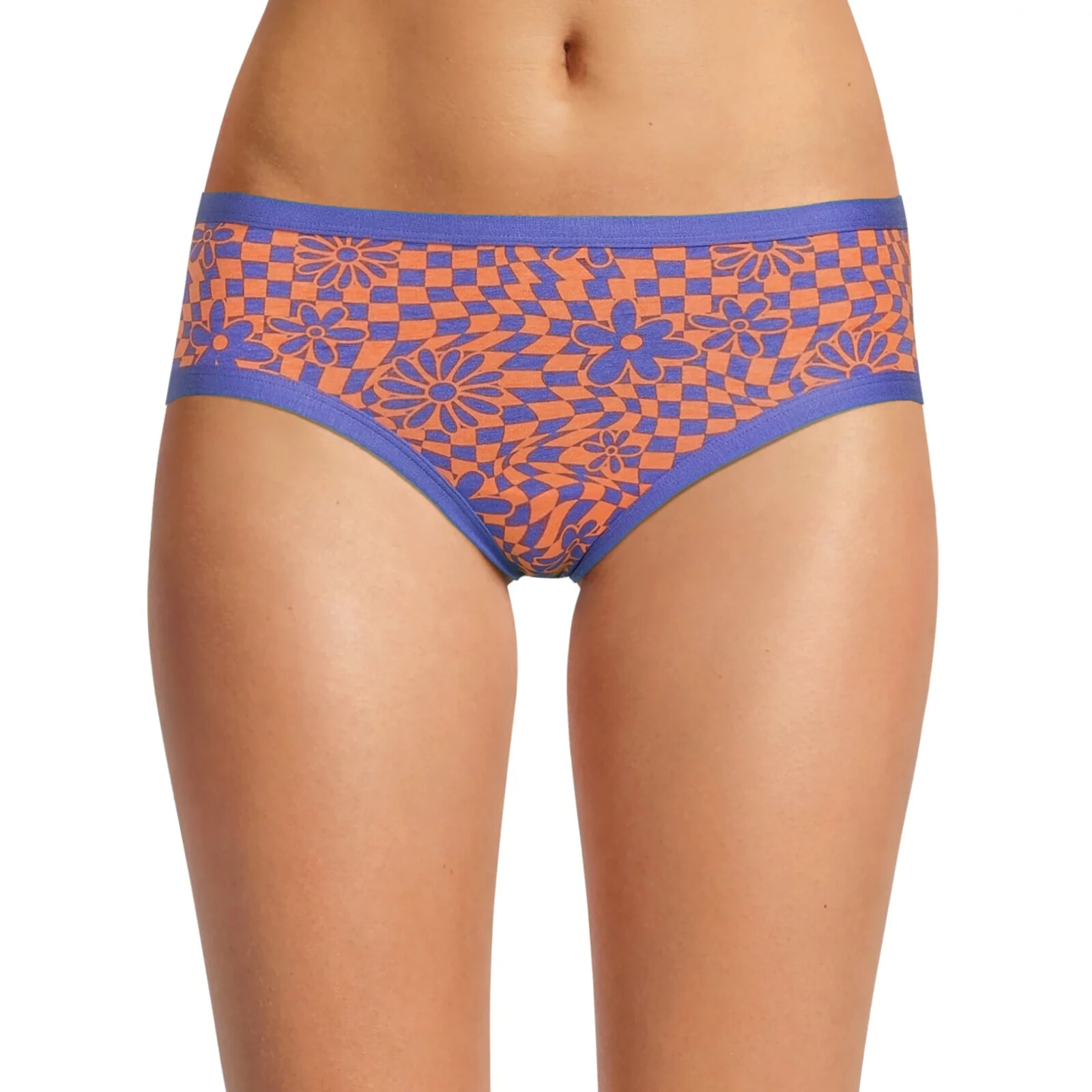 No Boundaries Women’s Cotton Hipster Panties Size X-SMALL Blue Orange Check Flor