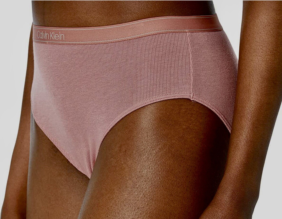 CALVIN KLEIN Pure Ribbed Modal Red Grape Mauve Hi Waist Bikini Panty Womens M 6