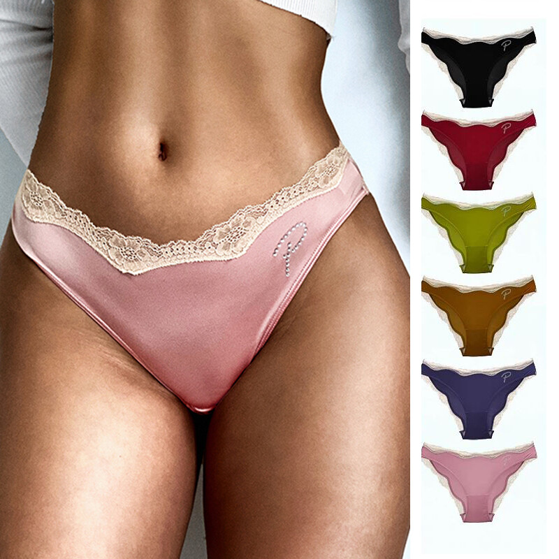 1/5 Pack Lot Womnes Seamless Sexy Satin Panties Lace Lingeries Underwear Briefs