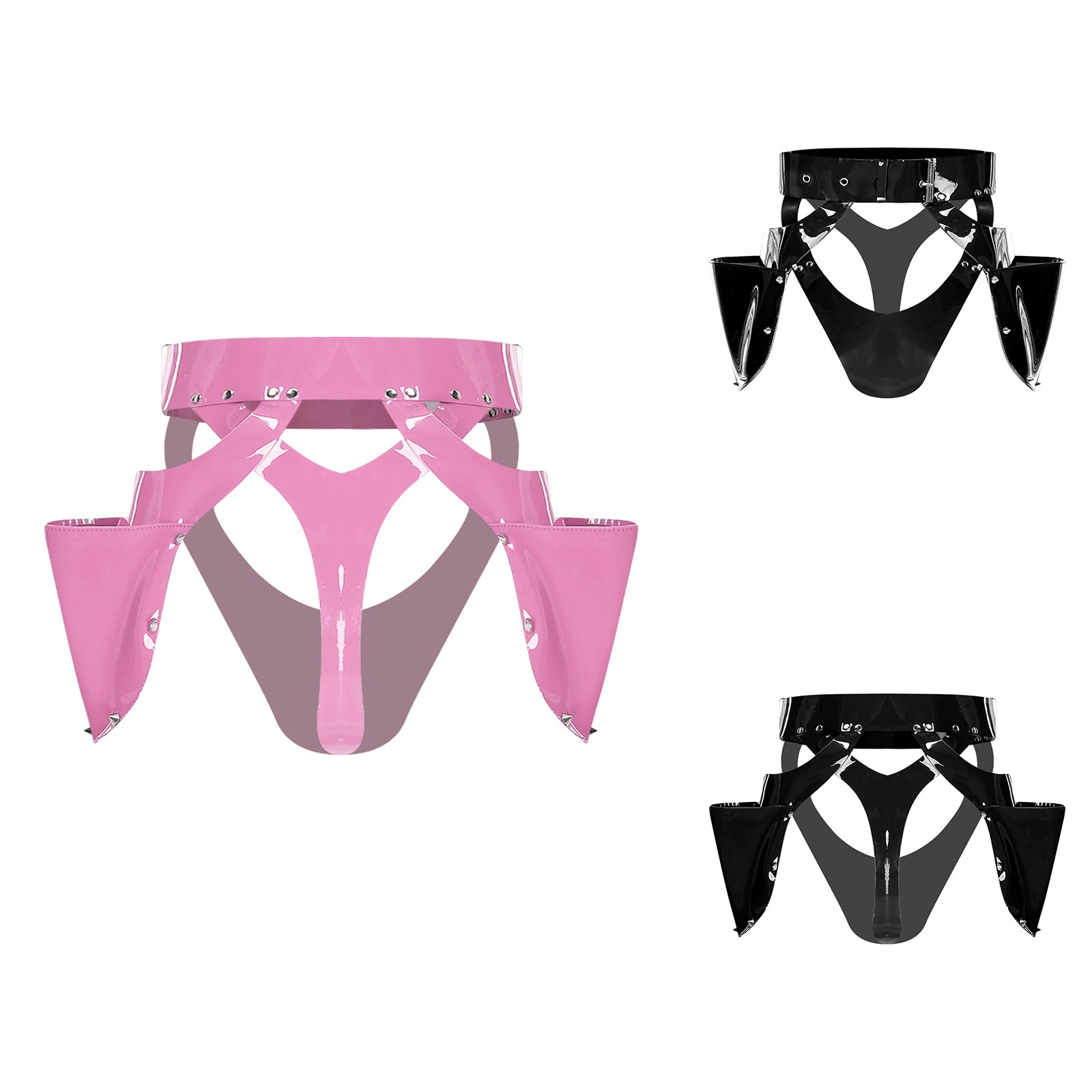 Women’s Gothic PU Briefs Glossy Cutout Stud Side Pockets Lingerie Nightclub