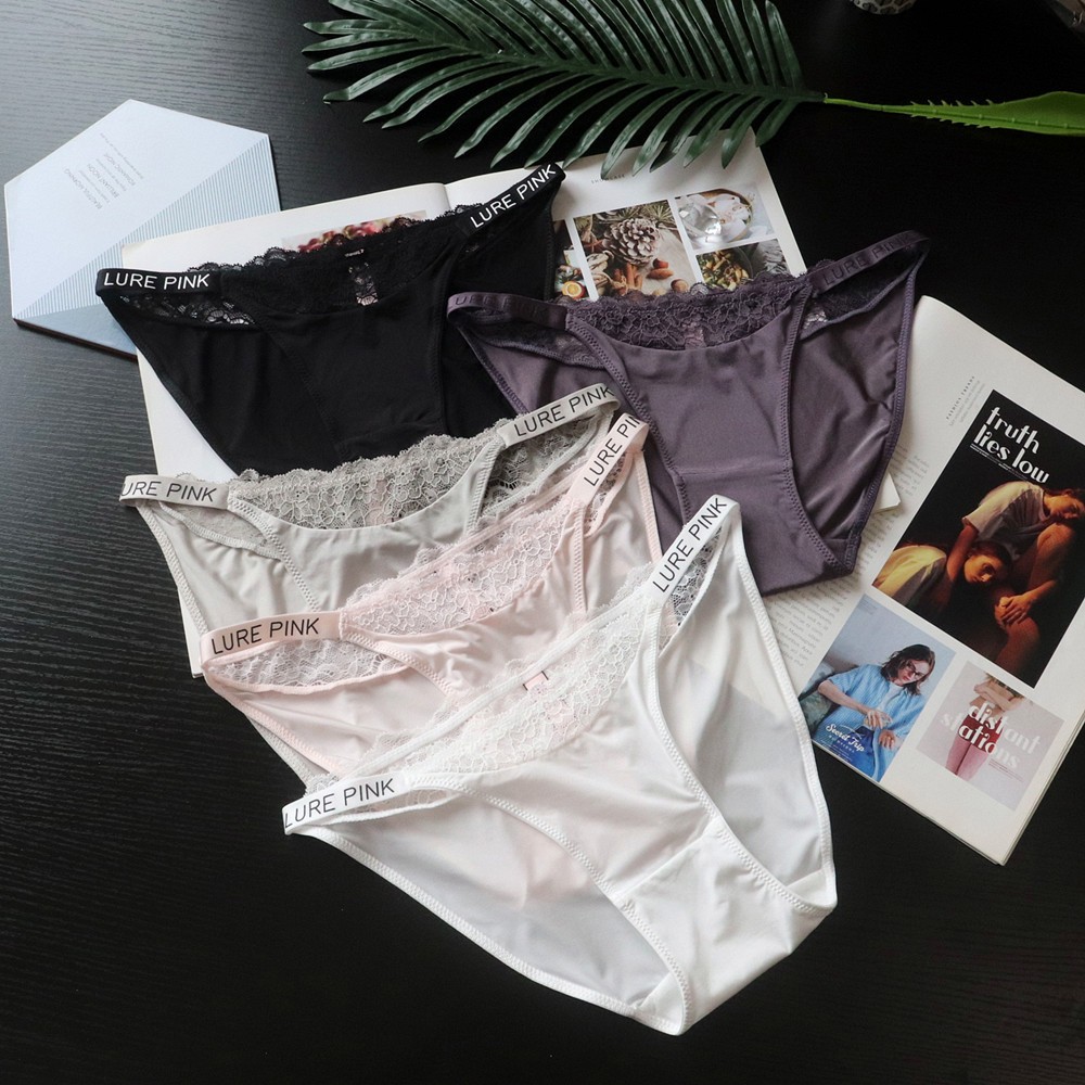 Thin-strap sexy women’s splicing lace panties ice silk breathable women’s briefs