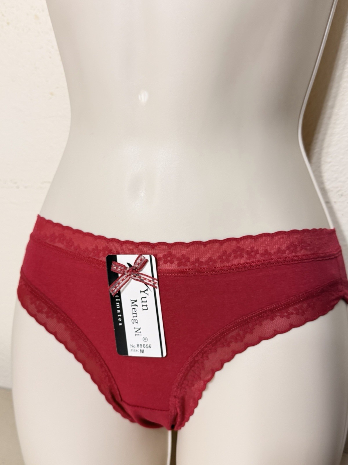 Yun Meng Ni Red Cotton Solid Bow Bikini Panties Women’s Regular Size M 12 pack