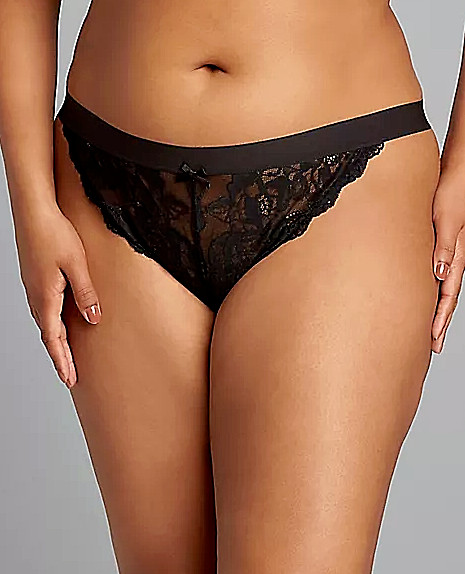 Lane Bryant Cacique Plus 22/24 Scalloped Lace Thong Panty Black*